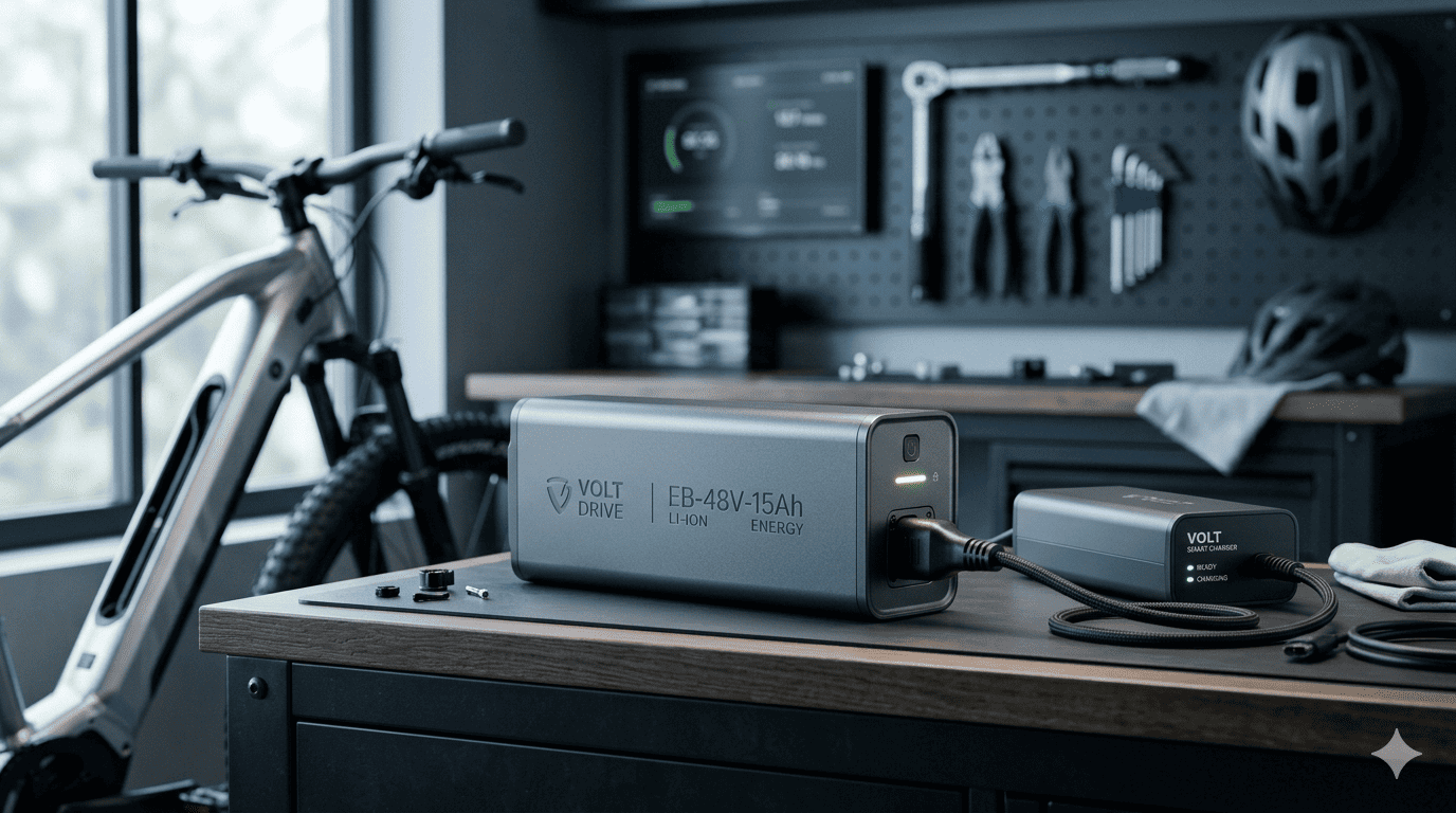An e-bike battery being charged.
