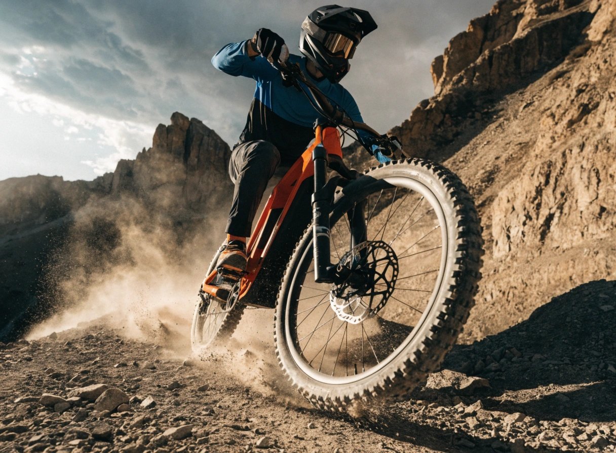 An eBike on a steep mountain trail to illustrate braking demands