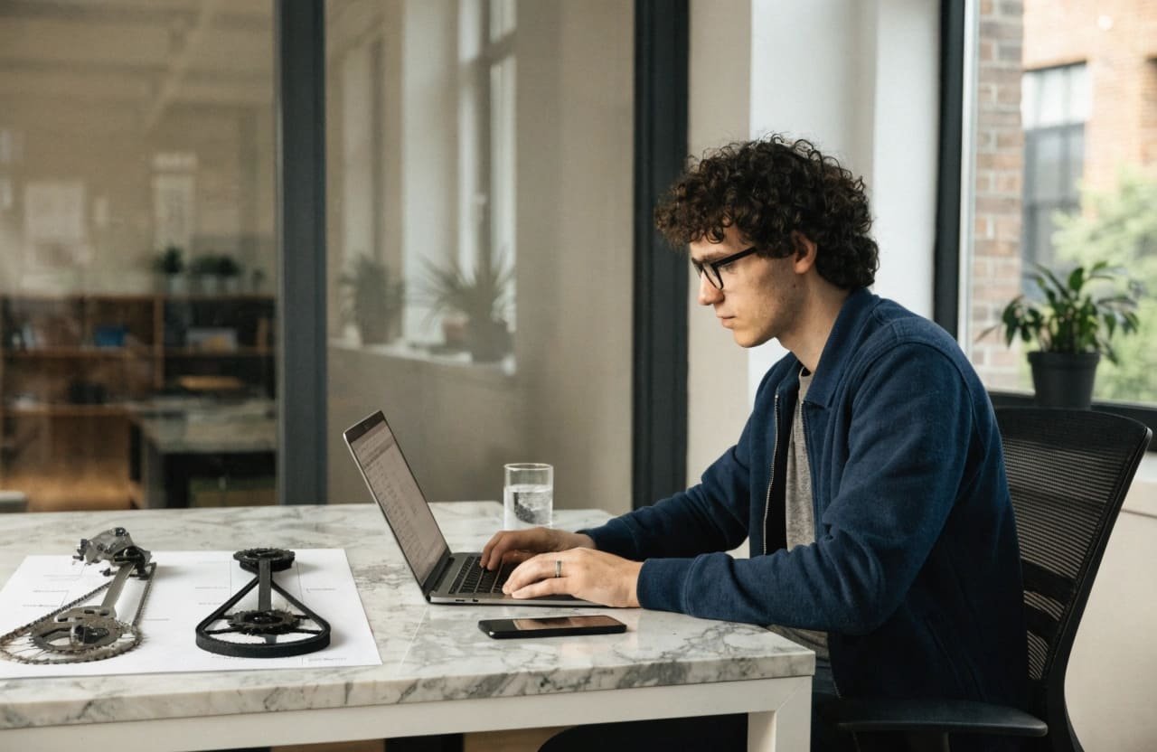 A sourcing manager comparing the costs of e-bike chains and belt drives on a spreadsheet.