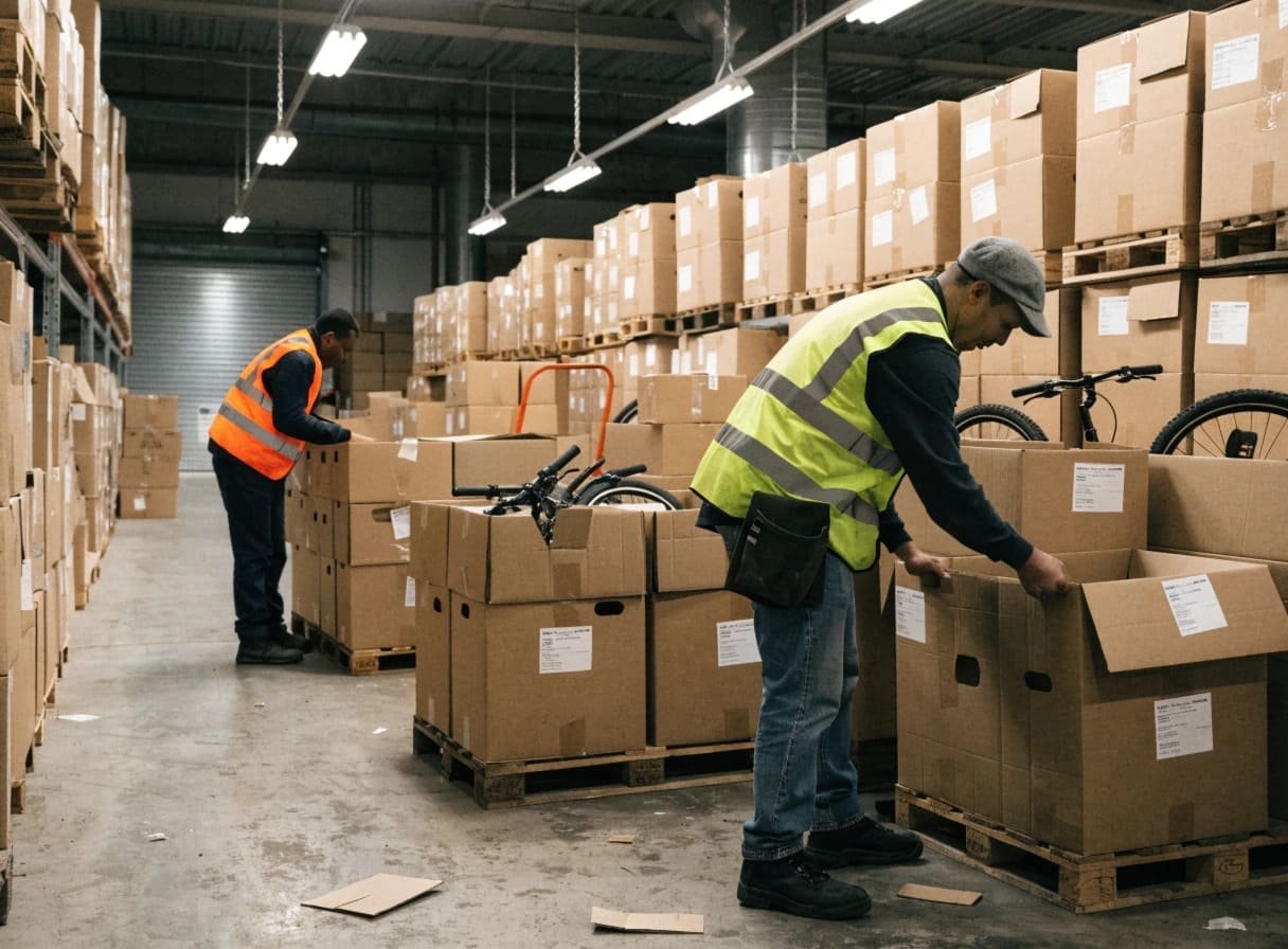 Warehouse with returned eBike boxes