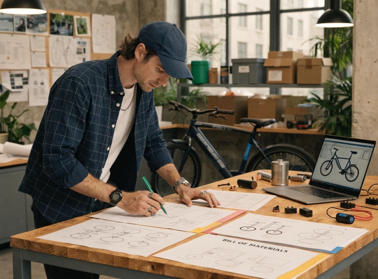 Preparing for UL 2849 Certification An engineer reviewing e-bike schematics and a bill of materials