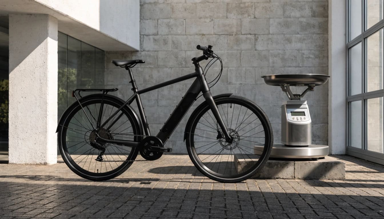 An e-bike with a cargo rack being measured for weight capacity