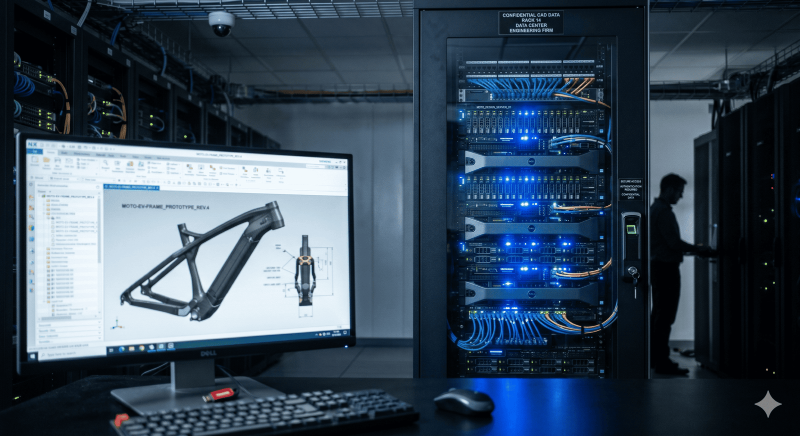 a locked file cabinet and a secure server room