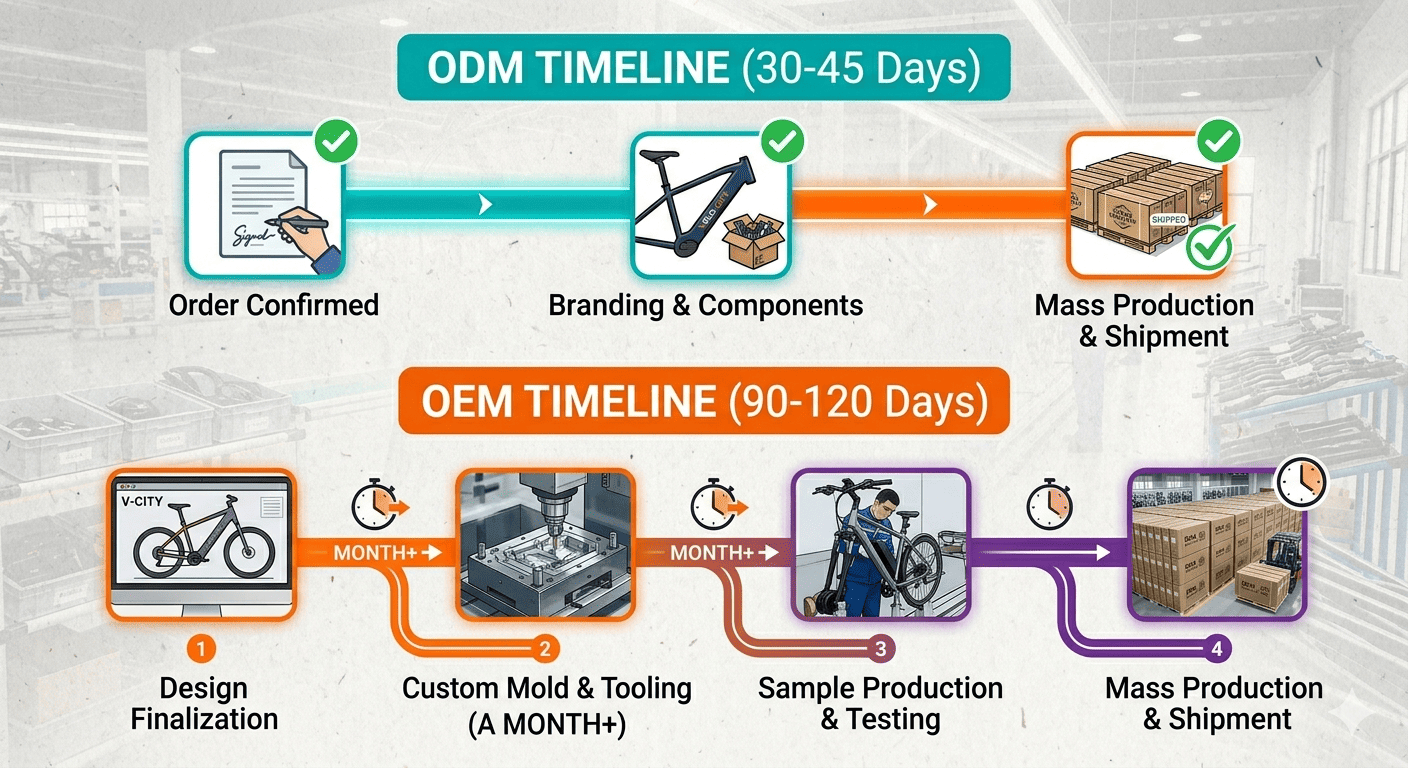 E-Bike Production Timeline A calendar with dates circled, representing a production timeline.
