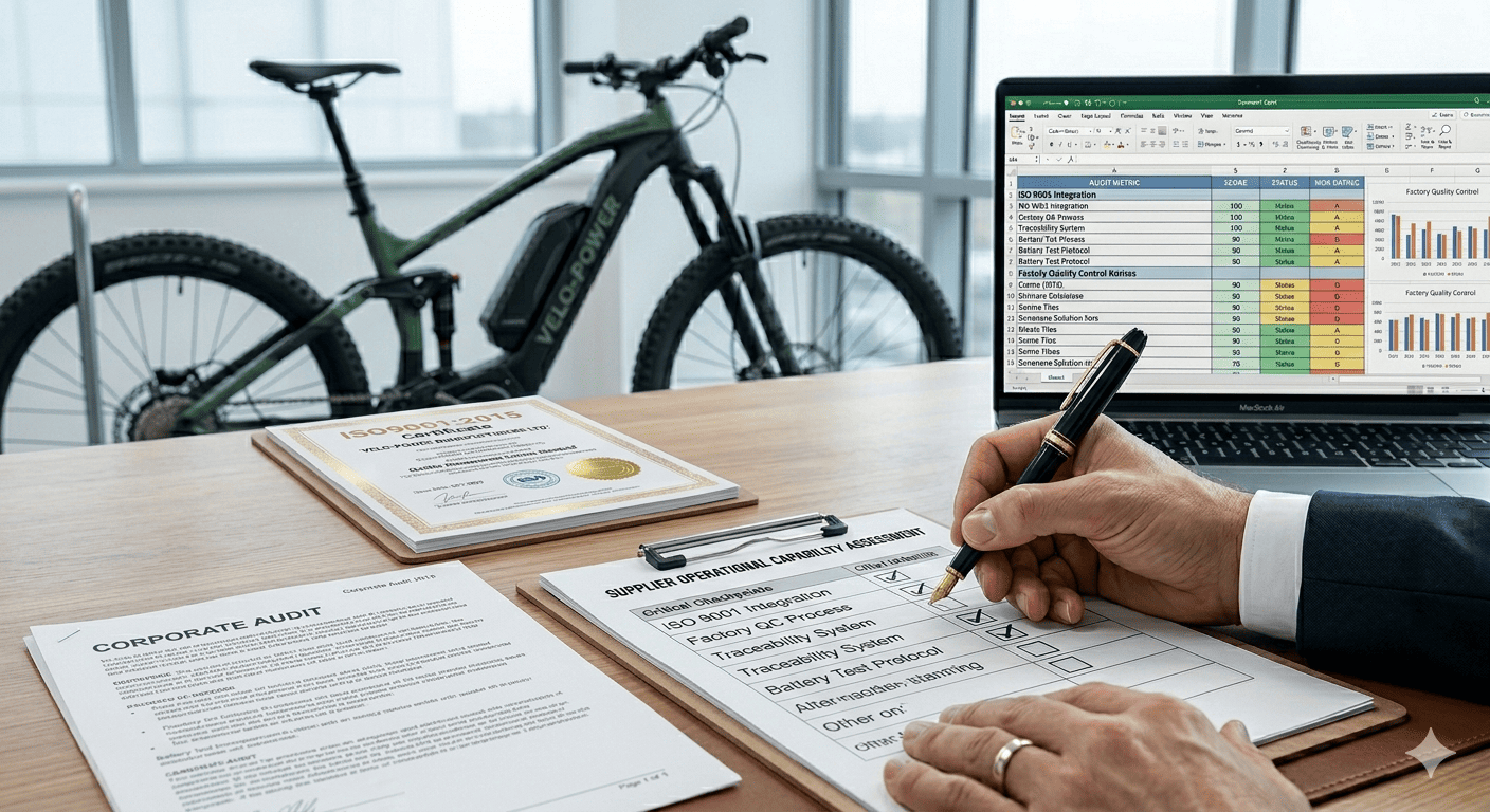 A handshake deal in an office versus workers on an eBike assembly line