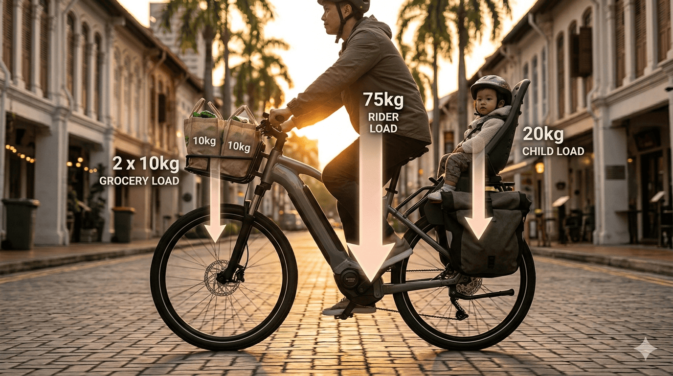 E-bike cargo and rider weight distribution E-bike cargo loading
