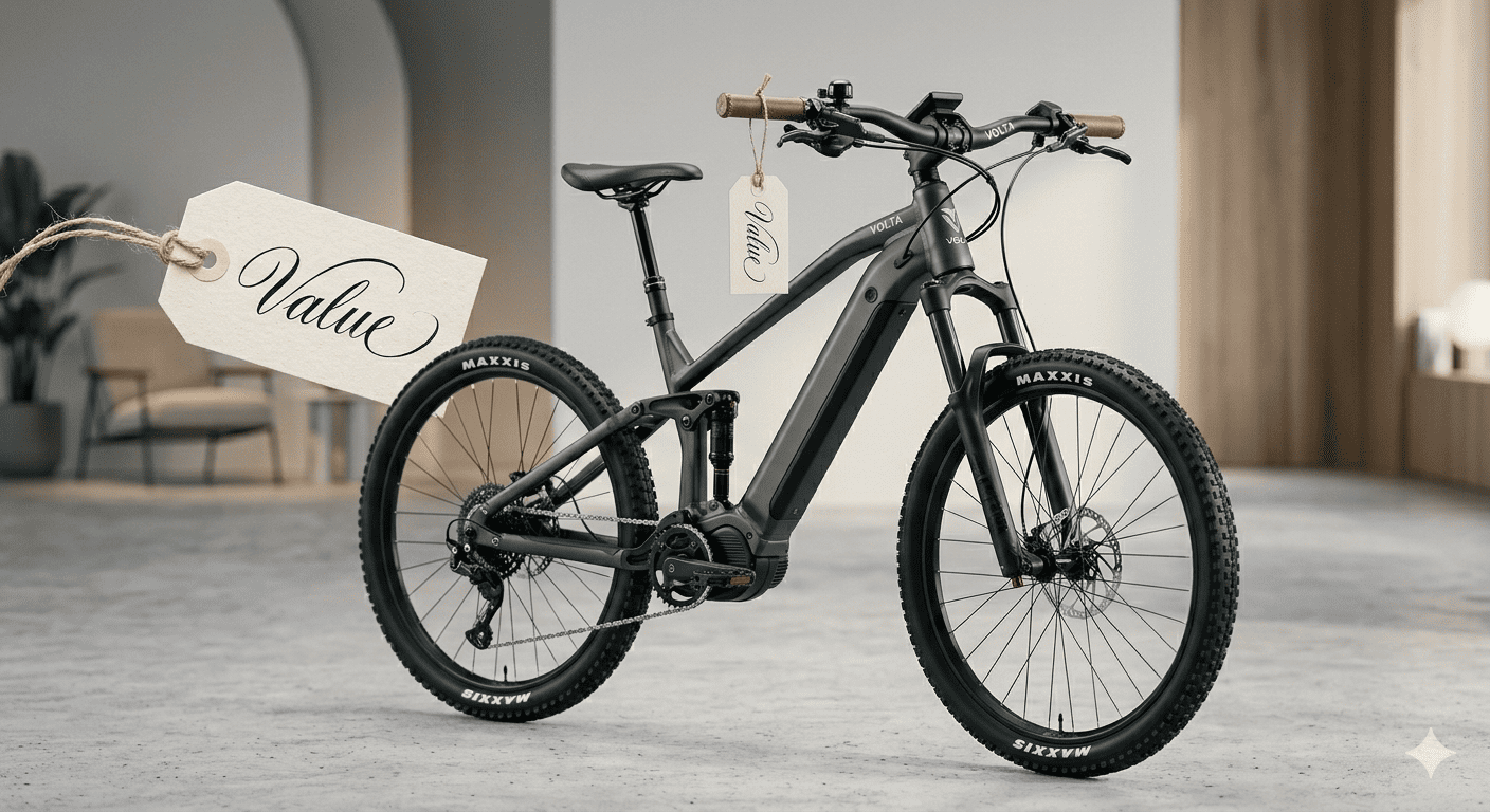 eBike Price vs Value A price tag with 'Value' written on it next to an eBike