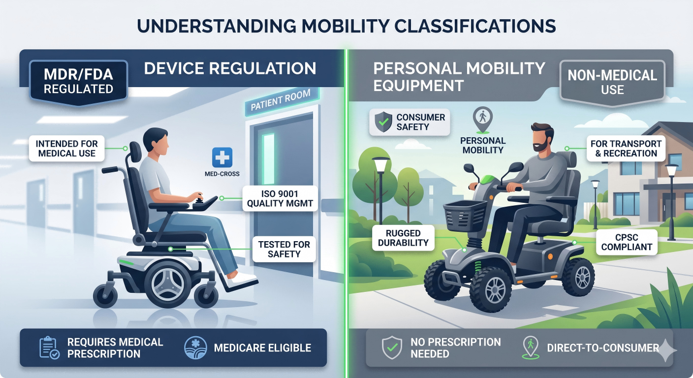 Mobility Scooter Regulatory Classes A comparison chart showing medical device vs personal mobility device regulations
