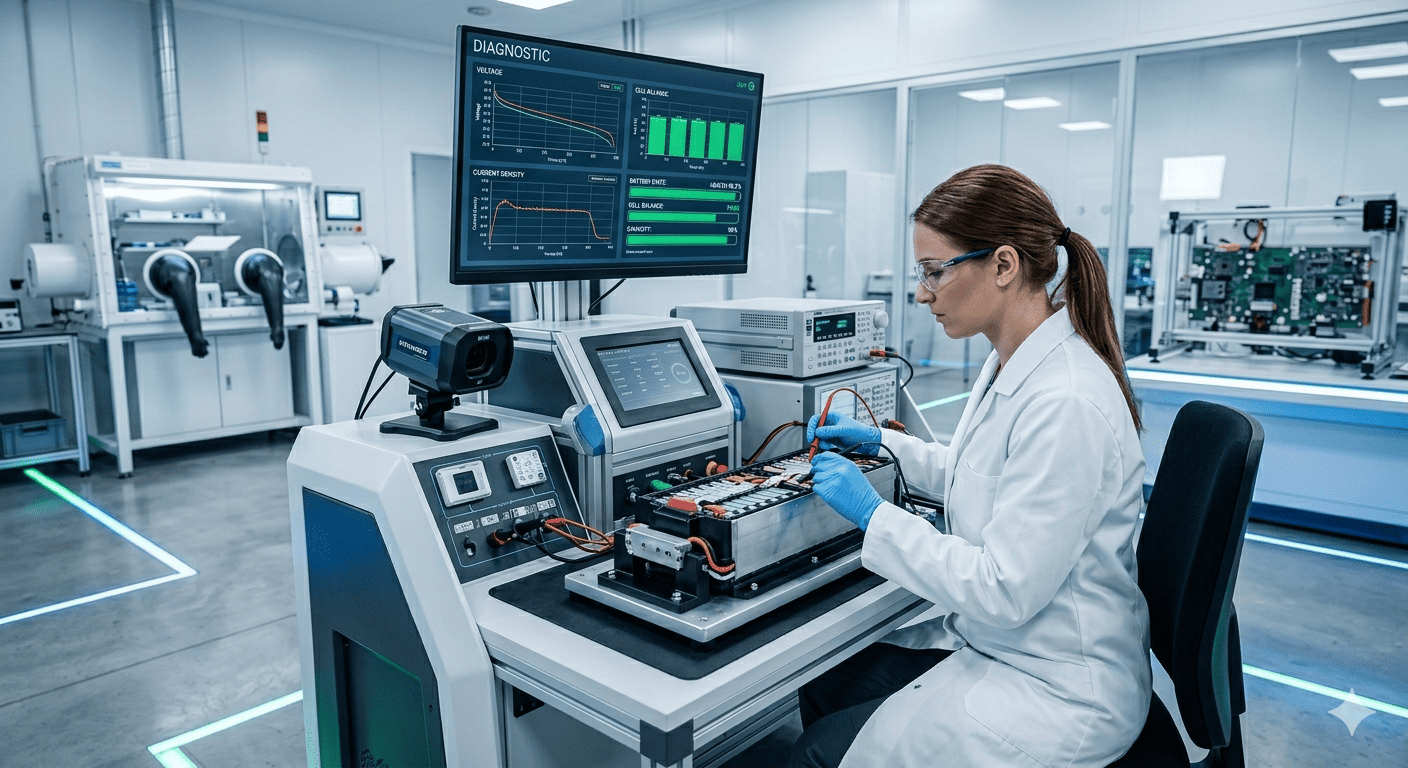 eBike Battery Safety and Testing A technician testing an eBike battery in a lab