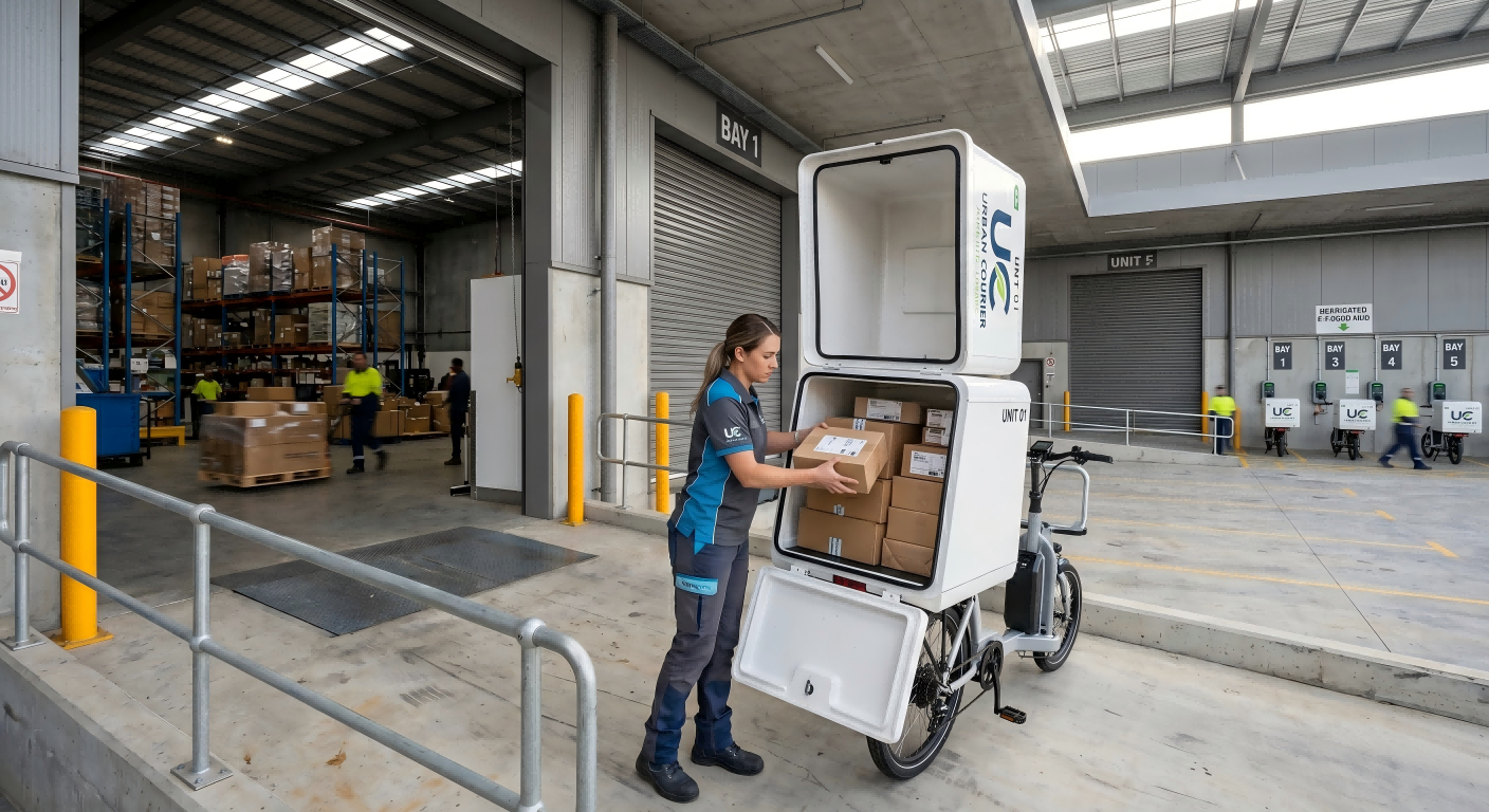 Scalable E-Cargo Bike Fleet a delivery person loading packages onto an e-cargo bike