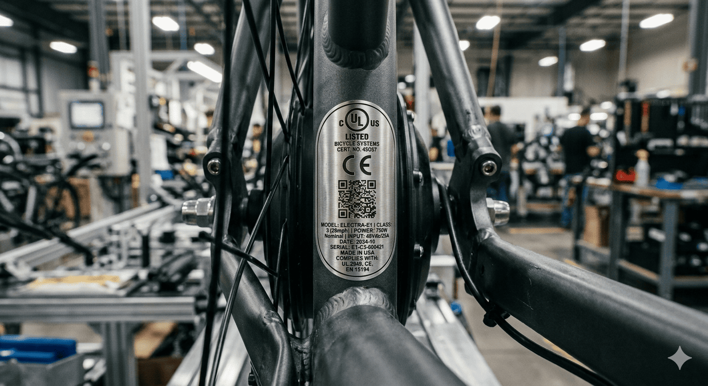 eBike Certification and Compliance image of a certification stamp on an eBike frame