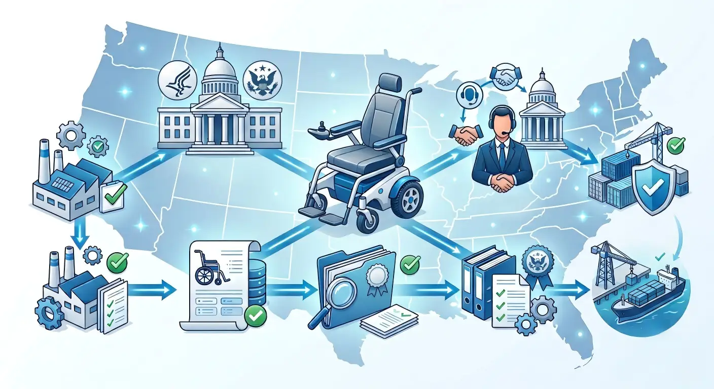 Flowchart showing the FDA requirements for electric wheelchairs based on intended use