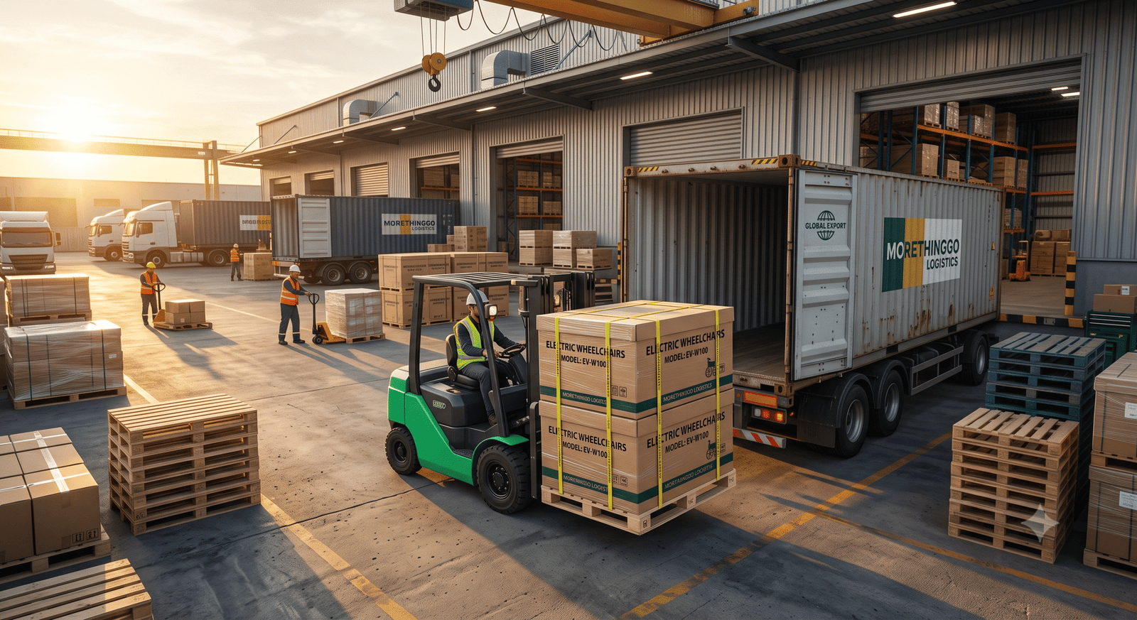 Managing Electric Wheelchair Shipping Costs Electric wheelchairs being loaded into a shipping container